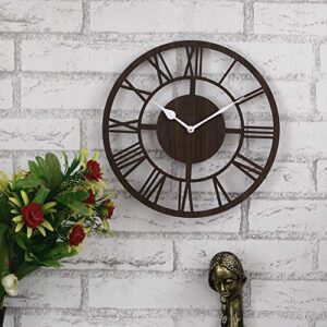 Webelkart Roman Beautiful Round Wood Wall Clock without Glass (12 Inch x 12 Inch, Brown)