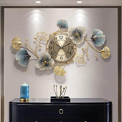 Home and Bazaar Tanner Time Floral Decorative Iron Metal Hanging Wall Clock for Farm House / Living Room / Bedroom / Hall / Dining Hall - (34 x 2 x 20 Inch)