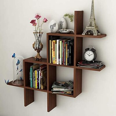 Wooden Cave Rubic Shape Wall Shelves for Wall Decor and neatly Organize Your Books on Them | Home Decor Wall Shelf for Office, Living Room, Bathroom, Kitchen (Multipurpose) Showcase (Brown)