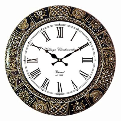 RoyalsCart Floral Design Painting Wooden Antique Analog Wall Clock for Home, Office, School, Gym, Shop and Gifting || Clock Size - 40 cm x 40 cm [16 x 16 inches] [KTWC281]