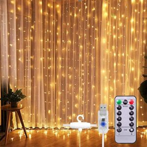 Desidiya ® 8 Modes Curtain Lights 300 LEDs 10 Fairy Light 3Mtr Each Indoor/Outdoor Decoration for Diwali, Christmas, Wedding, Party, Home, Patio Lawn with Remote and USB Power Supply (Warm White)