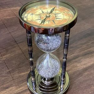 Handmade Antique Brass Compass Hourglass Nautical Maritime Old Sand Clock Timer