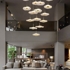 15 LIGHT LED ROUND ACRYLIC DOUBLE HEIGHT STAIR CHANDELIER - WARM WHITE