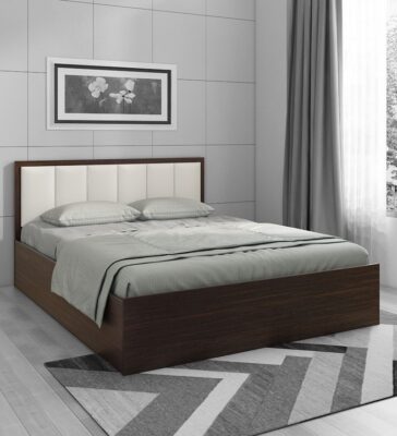 Arctic Queen Size Upholstered Bed with Storage in Choco Walnut Finish