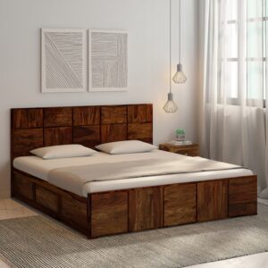 Bergen Solid Wood King Size Bed With Box Storage In Provincial Teak Finish