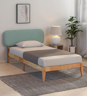 Clara Upholstered Single Size Bed In Natural Finish