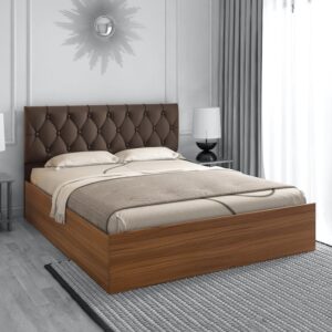 Comet Queen Size Upholstered Bed with Hydraulic Storage in Exotic Teak Finish