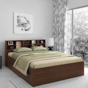 Electra King Size Bed With Box Storage In Choco Walnut Finish