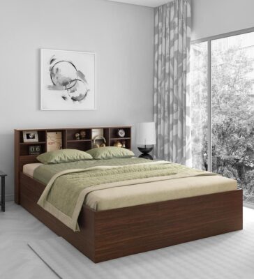 Electra King Size Bed With Box Storage In Choco Walnut Finish