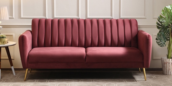 Fidel 3 Seater Velvet Sofa In Wine Red Colour
