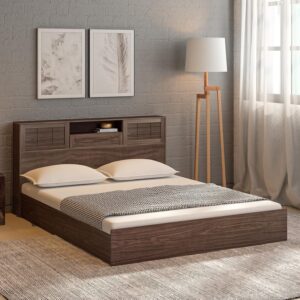 Hideki Blackline King Size Bed With Box Storage In Walnut Finish