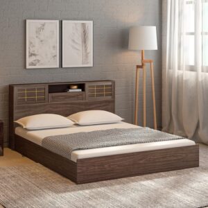 Hideki Goldline King Size Bed With Box Storage In Walnut Finish