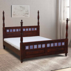 Kamchini Solid Wood Queen Size Poster Bed in Honey Oak Finish