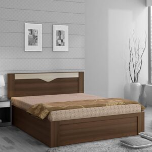 Kosmo Crescent Queen Size Bed with Storage in Dark Acacia Finish
