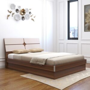 Kruger Queen Size Bed with Hydraulic Storage in Teak finish