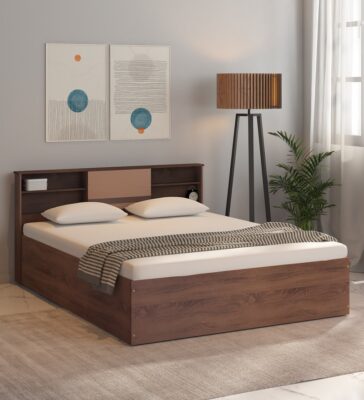 Sango King Size Bed With Box Storage In Walnut Finish