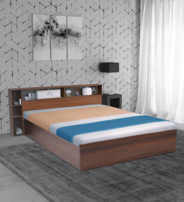 Torrie Queen Size Bed with Storage in Classic Walnut Finish